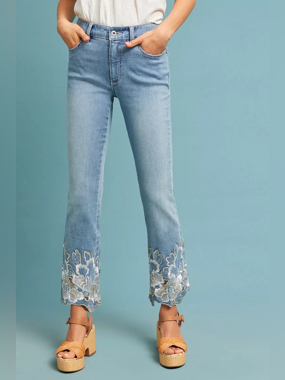 Pilcro Embroidered Hem High-Rise Bootcut Jeans